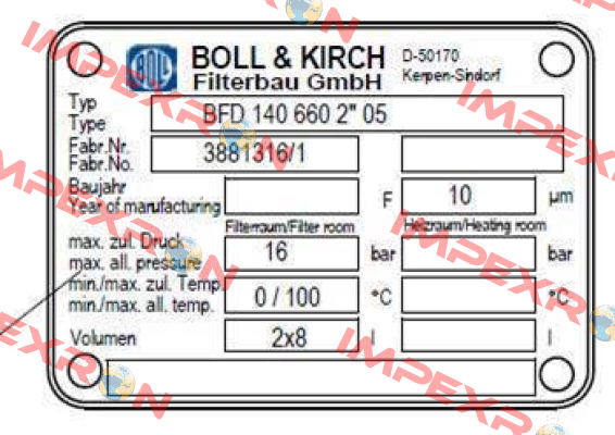 Type: BFD 140 660 2*05 Boll Kirch